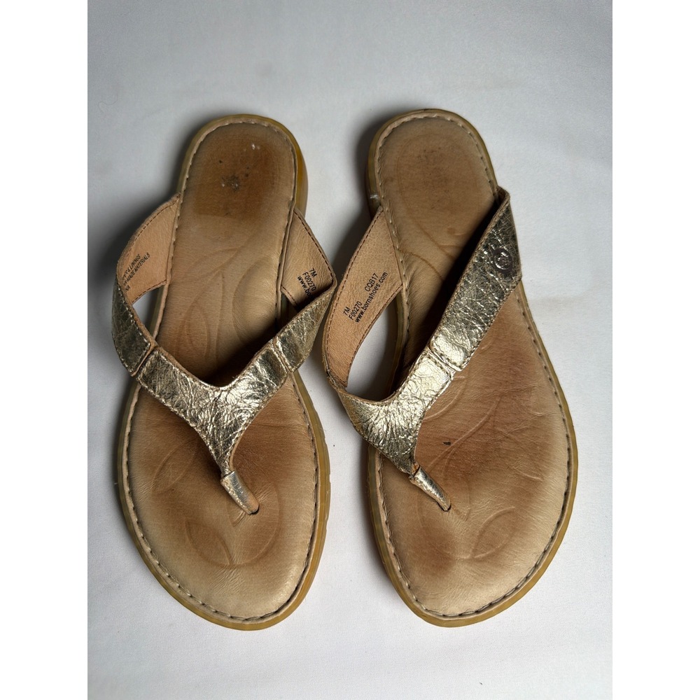 Metallic Born Thong Sandals Women Size 7 Gold Good F00270 CQB17